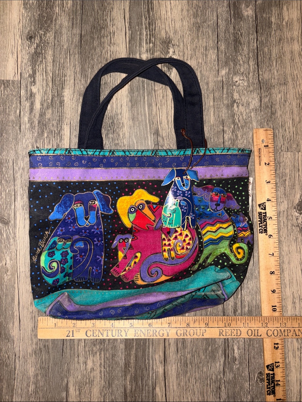 Vintage Laurel Burch Colorful Dogs Canvas Bag Tote Purse Handbag